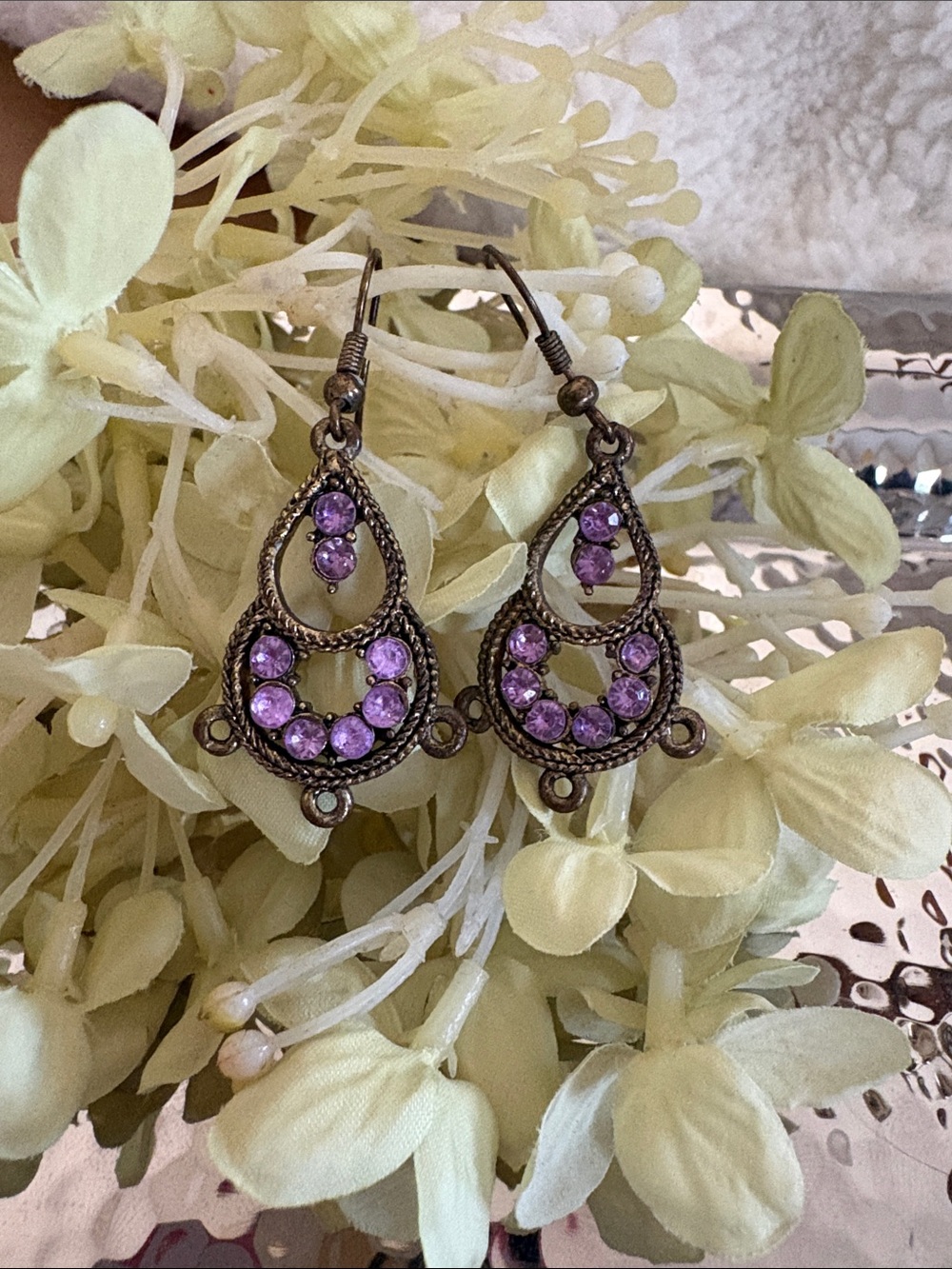 Vintage-Style Purple Crystal Drop Earrings